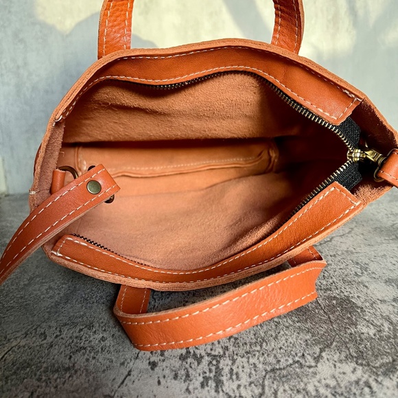 Portland Leather Goods Mini Crossbody Tote - Orange - Picture 2 of 3